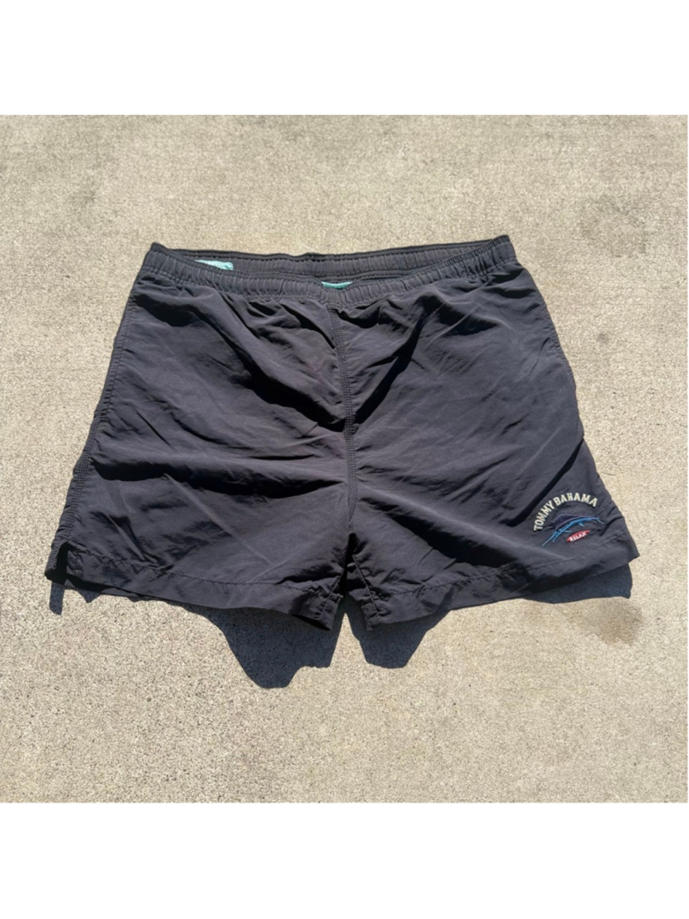 Tommy Bahama Black Swim Trunks with Blue Marlin Logo Men’s Size Small
